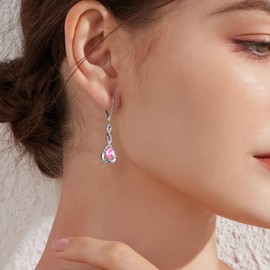 jiamiaoi 18K White Gold Plated Heart Earrings Silver 925 Hanging Sterling Silver Earrings Infinity Earrings Long Hanging Women's Diamond Earrings Silver Hanging, Sterling Silver, Cubic Zirconia