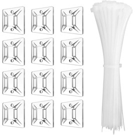 240 count Clear  Ties Mounts, 5.9'' Heavy Duty Zip Ties 120 count + 3/4" Adhesive  Holders 120 count, Self Locking Nylon Wire Ties Screw Hole Squares Anchor For Cord Organizer (Transparent) - Color: Clear Zip Ties & Mounts