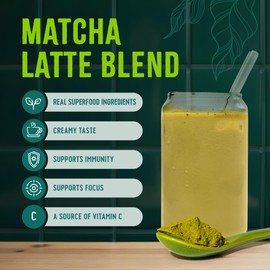 Organic Matcha Latte Mix from Green Origins | 100g - 10 Servings | Natural Energy Boost Plant-Based Latte |Kosher & Gluten-Free | Brew Hot/Iced