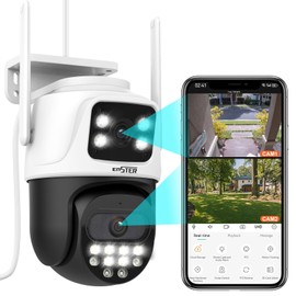 ENSTER 2K Outdoor Surveillance Camera, WiFi with Dual Lens, Dual View, PTZ IP Camera, Outdoor Car Tracking, Camera WiFi with Person Detection, Colour Night Vision, 360 Degrees, Compatible with Alexa