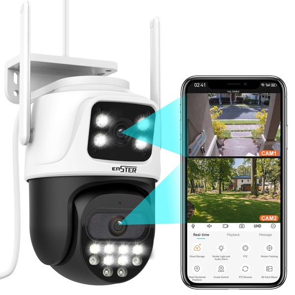 ENSTER 2K Outdoor Surveillance Camera, WiFi with Dual Lens, Dual