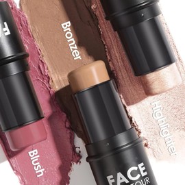 3 Pack Contour Highlighter Blush Sticks with Brush,Bronzer Contour Beauty Wand with Brush Stick for Cheeks Eyes Lips,Long Lasting Waterproof Smooth Stick Face Makeup for All Skin Type (BLUSH, B-set)