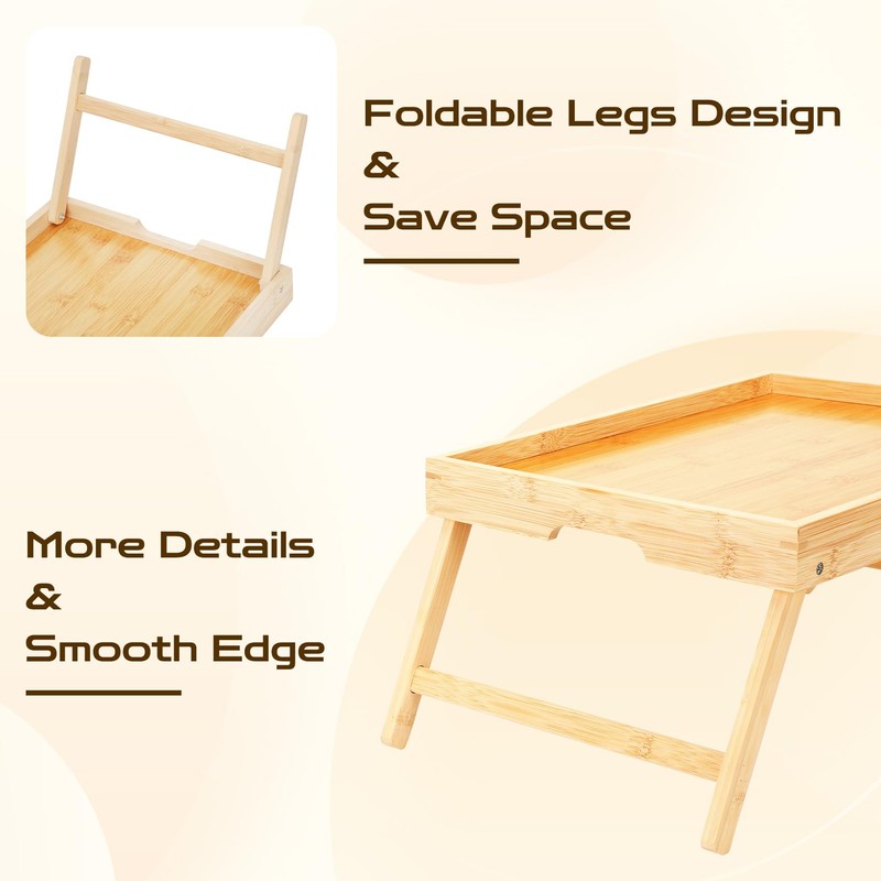 Micnce Bed Breakfast Tray with Foldable Legs, Bamboo Breakfast in