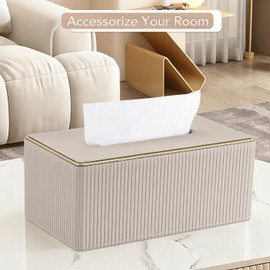 GORESE - Funda rectangular para caja de pañuelos Kleenexs de piel sintética, soporte rectangular decorativo para caja de pañuelos de 120 (3 capas) y 160 (2 capas), color beige