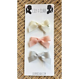 Lily and Clara Baby Toddler Bow Hair clips Nonslip Gift Set NEW Petersham Ribbon neutral ivory