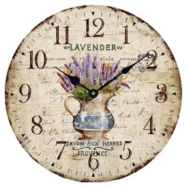 YOAI Wall Clock Kitchen Clock Vintage Shabby Chic Antique Nostalgia Rustic Quartz Clock Made of MDF with Silent Movement 12 Inches / 30 cm Diameter (Lavender in Pot)