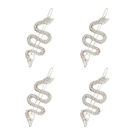 Snake Hair Pins for Women,Sparkly Rhinestones Snake Hair Clips, 4Pcs Cool Snake Hair Clips Set,Charm Crystal Hair Accessories Headdress Vintage Snake Jewelry (Silver)