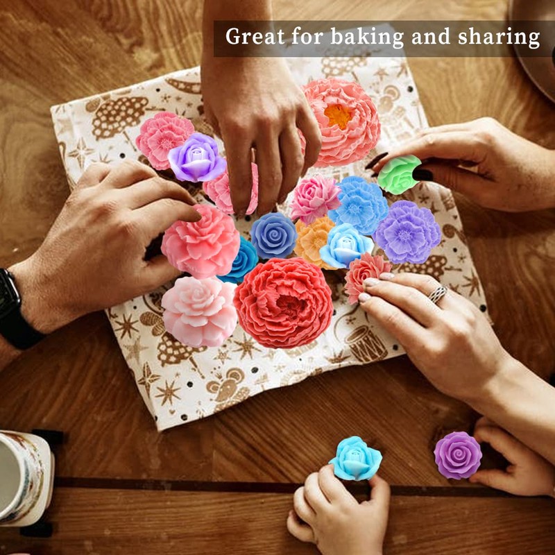 6PCS Flower Silicone Mold Set, 3D Bloom Rose Peony Fondant