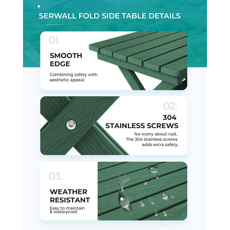 SERWALL Portable Folding Outdoor Side Table - Adirondack Style, HDPE