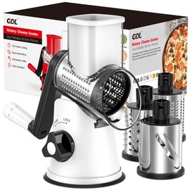 Cheese Grater Rotary, Rotary Grater for Kitchen, Kitchen Grater Vegetable Slicer with 3 Drum Blades, Fast Cutting Cheese Shredder for Vegetables and Nuts
