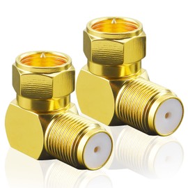 onelinkmore RG6 Adapter Right Angle Coax Connector, F Type Coaxial 90 Degree Elbow Golden Premium Texture Coax Male to Female Cable Connector for Wall Plates, Wall Mounted TV,Coaxial Cable Pack of 2