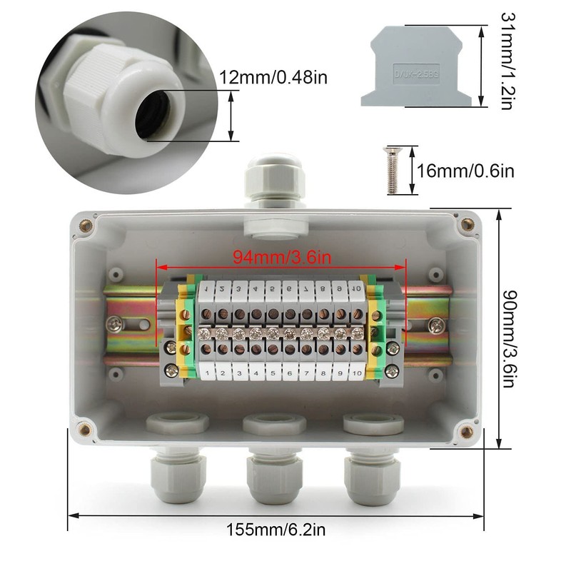 DIYCUT Junction Box Waterproof IP66, 155 x 90 x 60