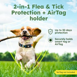 BugMD Paw Guardian Flea & Tick Pendant (3-Pack) with AirTag Holder – Plant-Based Flea & Tick Prevention for Dogs – Pet Collar Tag & GPS Tracker Holder for Dogs – Black