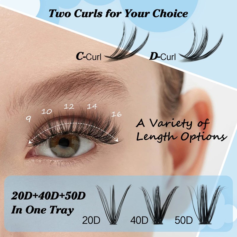 300 Pcs Individual Lashes 20D+40D+50D Lash Clusters Mix Styles DIY