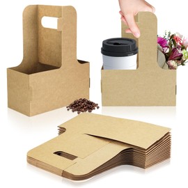 Xlong 2 Cup Disposable Drink Carrier for Delivery with Handle,15 Count Kraft Paperboard Cup Holder,Cup Carriers for Hot or Cold Drinks,Coffee Carrier, Food Delivery,Take Out Cup Carriers (Brown, 15 PCs)