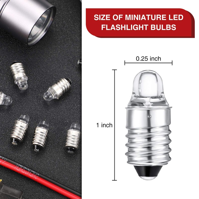 10 Pieces E10 LED Bulbs 3 Volt Miniature Flashlight Bulbs