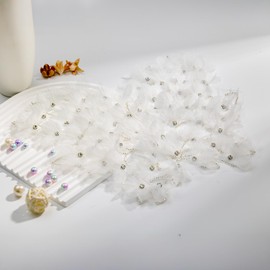 White Butterfly Fabric Rhinestones Beaded Lace Applique,3D Embroidered Lace Fabric Patch for Clothes，Vest, Dress,Handmade Sewing Tool for Bag DIY Crafts