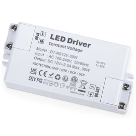 YAYZA! LED Transformer 12 V 30 W, LED Transformer 230 V to 12 V DC LED Power Supply, IP44 2.5 A LED Driver, Constant Voltage LED Driver for LED Strip Lamps G4, MR11, GU5.3, MR16