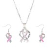 Juego de joyas de corazón con cinta de conciencia rosa