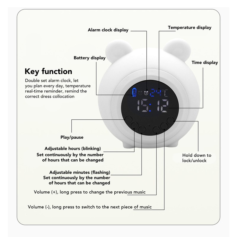 White Noise Alarm Clock Digital Rechargeable Bluetooth Alarm Clock 17