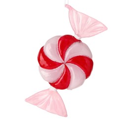 Regency International 6" Glass Peppermint Candy Ornament, Red and Pink Christmas Decoration