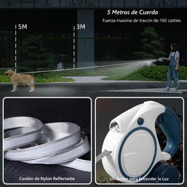 COREMOON 5M Correa Retráctil para Perro,Correa Retráctil para Perros con 2 Rolls Bolsas de Basura y Dispensador de Bolsas,Freno con Una Sola Mano,para Perros de hasta 50KG (Rosa)