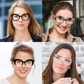 MMOWW Oversized Cat Eye Reading Glasses for Women 4 Pack Stylish Blue Light Blocking Computer Readers with Spring Hinges, Black/Black Pink/Pink Tortoise/Transparent Tortoise +2.5