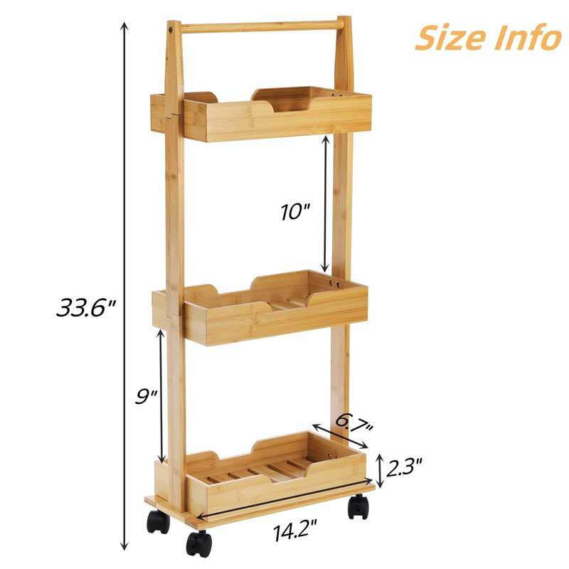 Lyellfe 3 Tire Shower Caddy Stand, Bamboo Shower Floor Organizer