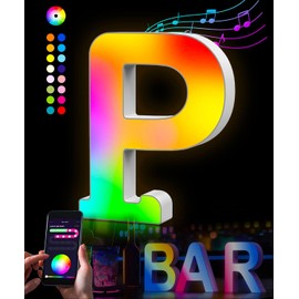 LED Letter Neon Sign Lights - Rainbow Music Sync Color Changing Letters Lights USB Smart APP for Night Light Boy Girl Gift Birthday Christmas Wedding Home Bar Wall Decoration(P)