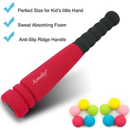 Aoneky Min Foam Bat with Multi Balls for Toddler - Indoor Soft Super Safe TBall Set Toys for Kids Age 1 Years Old (Red)