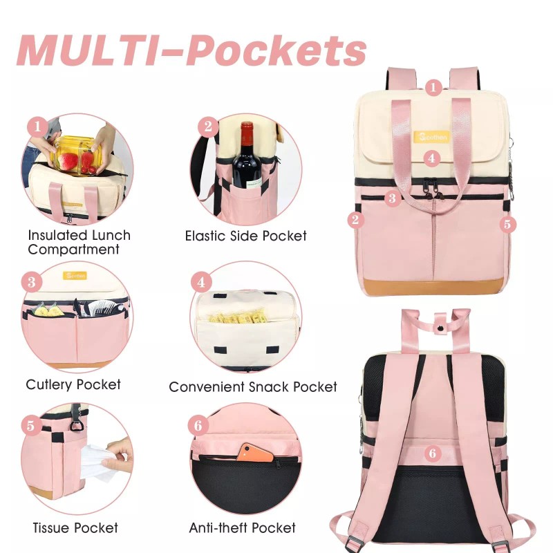 Scothen Backpack Cooler with Double Decker & 12 Ice Packs-