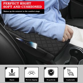 Sze Center Console Cover for 2011-2021 Jeep Grand Cherokee Car Armrest Storage Mat, PU Leather Arm Rest Pad, Console Box Cover Console Cushion with Pockets Storage Bag