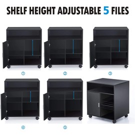 FITUEYES Rolling Wood File Cabinet with Door, Mobile Large Office Work Cart with Adjustable Storage Shelves, Black, 23.6" W x 19.6" D x 26.4" H