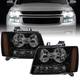 Nilight Headlight Assembly for 2007 2008 2009 2010 2011 2012 2013 2014 Chevy Avalanche Tahoe Suburban 1500 2500 Replacement Headlamp Bumper Lamp Set Black Housing Amber Reflector Smoked Lens