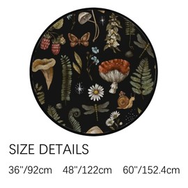Round Area Rug 3 Ft Mushroom Plants Insect Daisy Floral Collection Round Mats Accent Throw Rugs Floor Carpet Bedroom Study Kitchens Dining Living Room Indoor Laundry Decor Soft Non-Slip 48inch