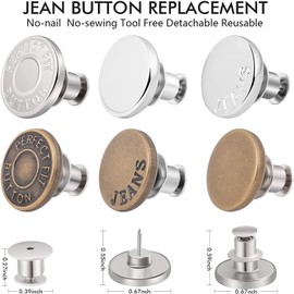 12 Sets Button Pins for Jeans, Jean Buttons Pins for Loose Jeans, No Sew and No Tools Instant Replacement Snap Tack Pant Button, Reusable and Adjustable Metal Pants Button Tightener (Multicolor-12Pcs)