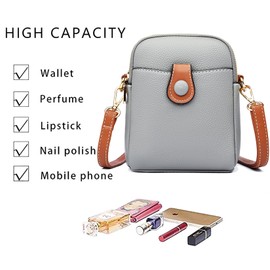 TRAMILY Women Crossbody Phone Bag, Genuine Leather Cross Body Cell Phone Purse Large Capacity Dual Compartments Shoulder Handbags Wallet with Long Strap (Grey)