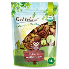 Food to Live Organic Four Nuts Mix, 8 Ounces – A Blend of Dry Roasted Pistachios, Almonds, Pecans, Cashews, and Almonds with Himalayan Salt, Trail Mix. Non-GMO, Vegan, Kosher, Bulk