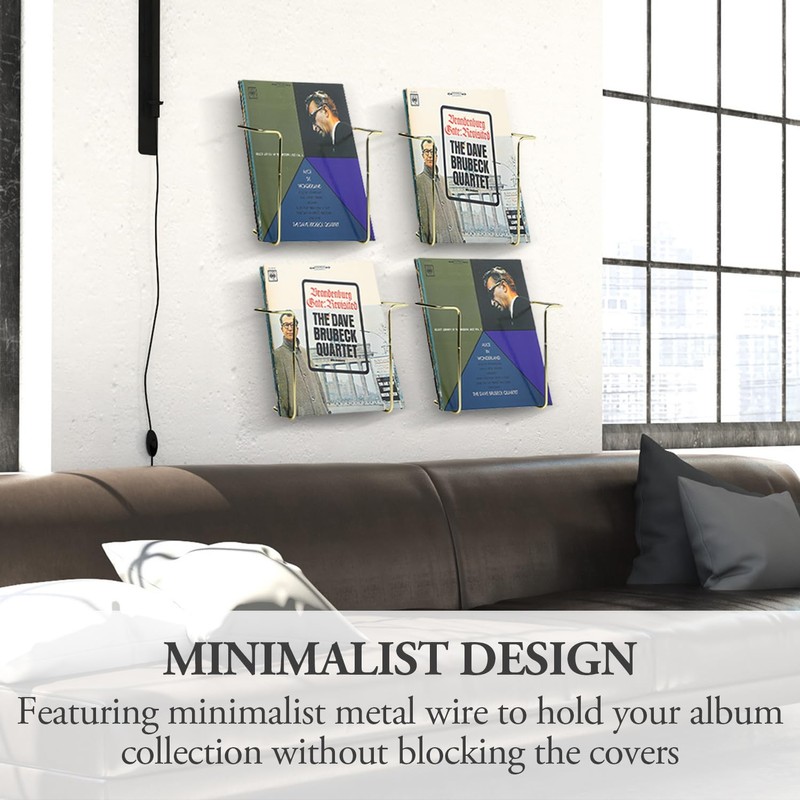 MyGift Modern Metal Wire Wall Mounted Vinyl Records Storage Racks,