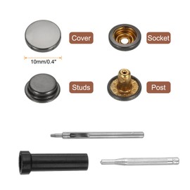 HARFINGTON 24 Set Leather Snap Fasteners Kit 10mm Metal Snap Button Press Studs Leather Rivets Snap with 3 Setter Tools for Clothes Jackets Jeans Wears Bags, Gun-Black