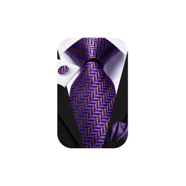 Hi-Tie Purple and Gold Extra Long Ties for Men 70 inches XXL Necktie Silk Pocket Square Cufflinks for Big and Tall Men Business Wedding