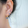 Small Baguette Dangle Hoop Earrings Drop Huggie Earring with Blue