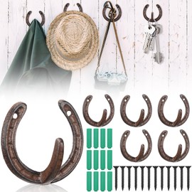 Otoolling Set of 6 Horseshoe Shaped Wall Hooks Vintage Cast Iron Hanger Heavy Duty Horseshoe Hooks with 12 Expansion Tubes and 12 Screws for Coats Umbrellas Gardening Tools