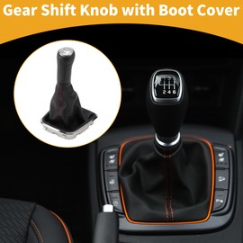 Partuto 5 Speed Manual Gear Shift Knob with Cover - Car Shift Lever Knob with Cover - for Volkswagen Polo 2014-2017 Plastic Faux Leather Black Red - 1 Pc