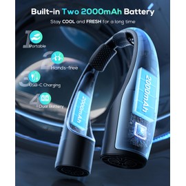 RfLety Portable Neck Fan 2 Pack, Hands-Free Wearable Personal Fan, 360° Cooling, 4 Speeds, 8000 mAh Battery Operated, Rechargeable, Gifts for Women Men, Suitable for Outdoor, Indoor, Travel-Black