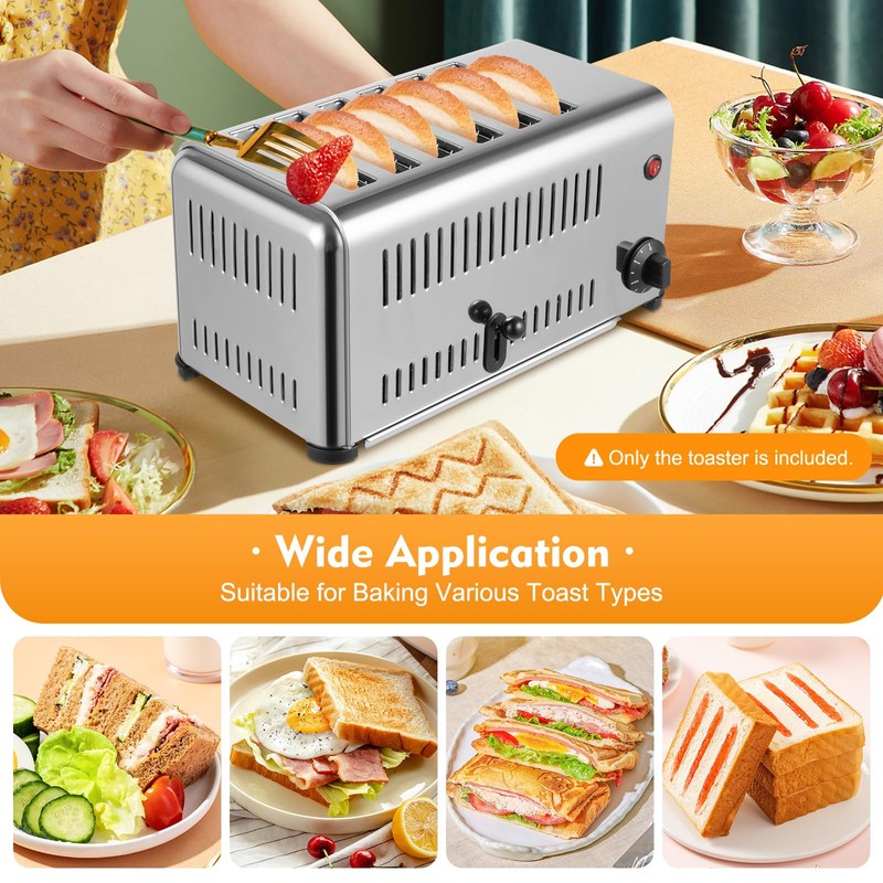 Commercial Pop-Up Electric Toaster 6 Slice Long Extra-Wide Slots with