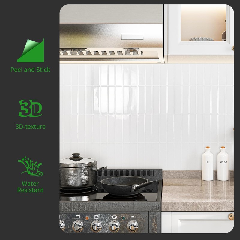 LONGKING 10-Sheet White Peel and Stick Backsplash for Kitchen Wall,