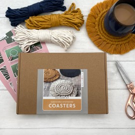 Bergin & Bath Macramé Kit Coasters. Learn to Make Three placemats in Yellow, Navy and White. Art Craft Kit for Adults and Teens. Creative Gift idea.