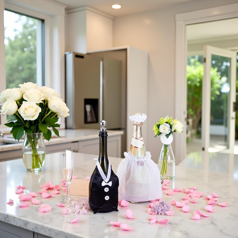 aoukoslt Wedding Wine Bottle Cover Set - Elegant Bride and
