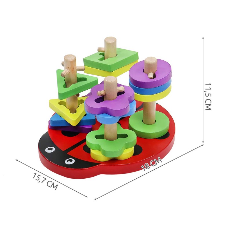 ISO TRADE Wood Form Sorter Stackable Ladybird 7710 Puzzles, Multi-Coloured